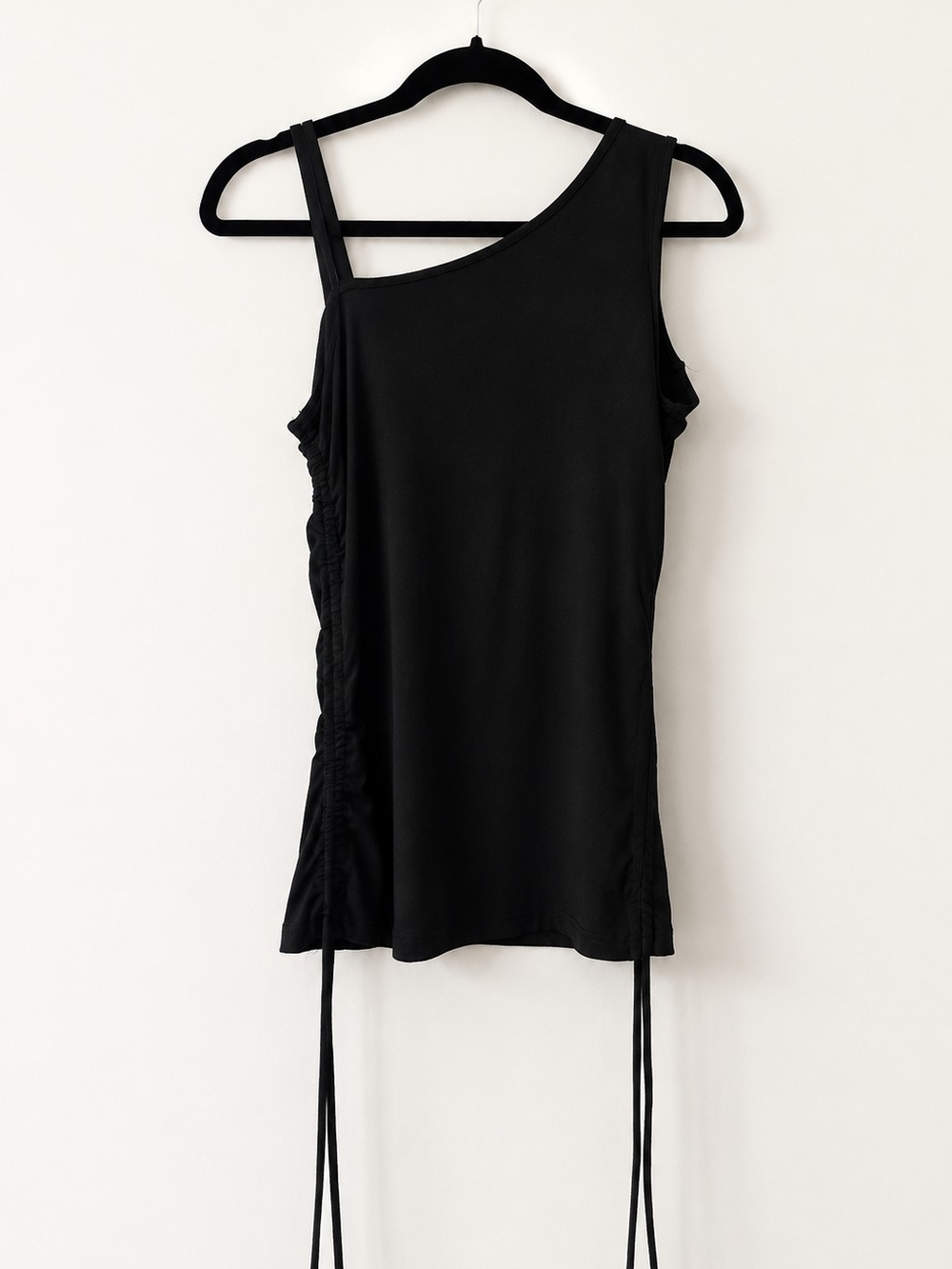 Black One-Shoulder Ruched Tank